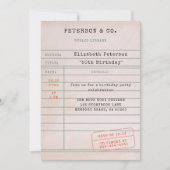 ヴィンテージ図書カードブックラバーバースデーパーティー 招待状 (正面)