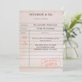 ヴィンテージ図書カードブックラバーバースデーパーティー 招待状 (スタンド正面)