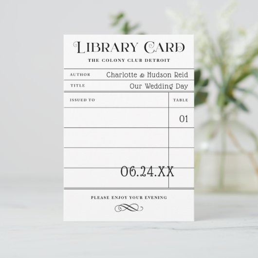 ヴィンテージ図書カード ウェディングエスコートカード (スタンド正面)