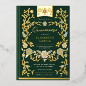 ヴィンテージ図書室エレガントグリーンクインセニェラ 箔招待状 (正面)