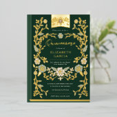 ヴィンテージ図書室エレガントグリーンクインセニェラ 箔招待状 (立ち正面)