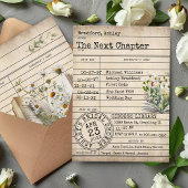 ヴィンテージ図書室カードワイルドフラワーブックブライダルシャワー 招待状