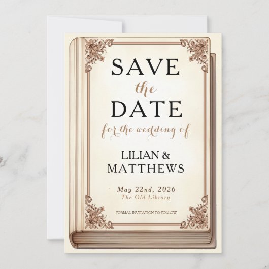 ヴィンテージ図書表紙の筆記体フォント セーブザデート (正面)