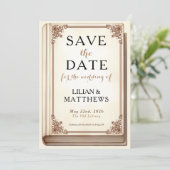 ヴィンテージ図書表紙の筆記体フォント セーブザデート (スタンド正面)