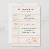 ヴィンテージ図書館のカード 本好きな人のための 本にまつわる誕生日 招待状 (正面)