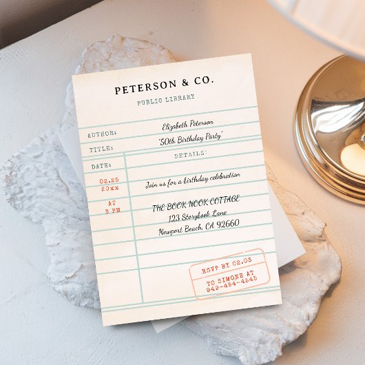 ヴィンテージ図書館のカード 本好きな人のための 本に囲まれた誕生日 招待状