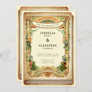 ヴィンテージ図書館のブックカバー　ストーリーブックガーデン 招待状