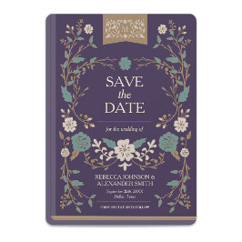 ヴィンテージ図書館の本のSave the Date セーブザデート
