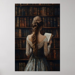 ヴィンテージ図書館アートプリント、ブックウーマンへのギフト ポスター