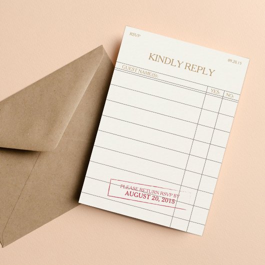 ヴィンテージ図書館カードの出欠返信 出欠カード