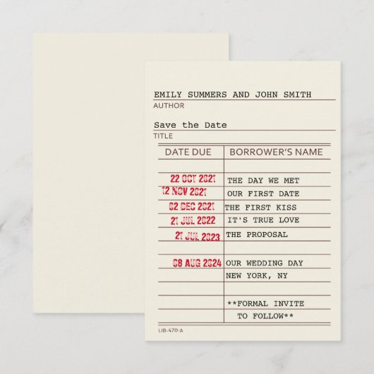 ヴィンテージ図書館カード Save the Date セーブザデート (正面/裏面)
