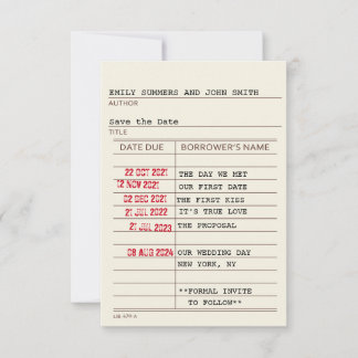 ヴィンテージ図書館カード Save the Date セーブザデート