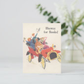 ヴィンテージ図書館ポスター「Hurray for Books」ポストカード ポストカード (スタンド正面)