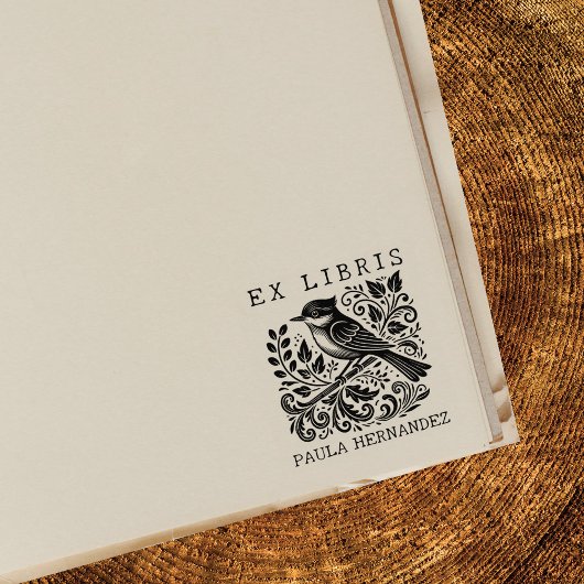 ヴィンテージ図書館 エクスリブリス 鳥 ラバースタンプ