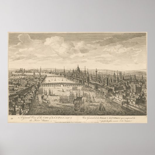 ヴィンテージ図版ロンドンとテムズ川の地図 ポスター (正面)