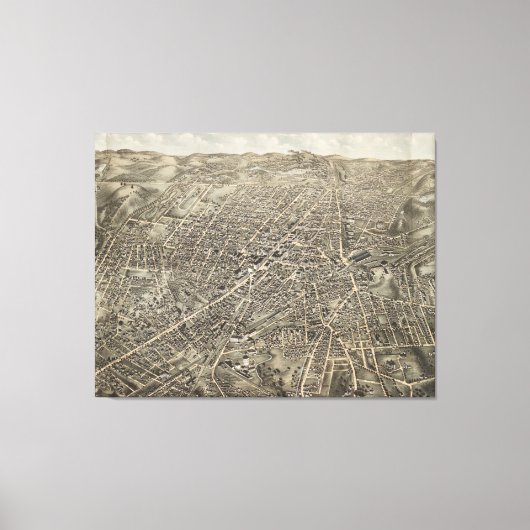 ヴィンテージ図版ワーチェスターMAの地図(1878) キャンバスプリント (正面)