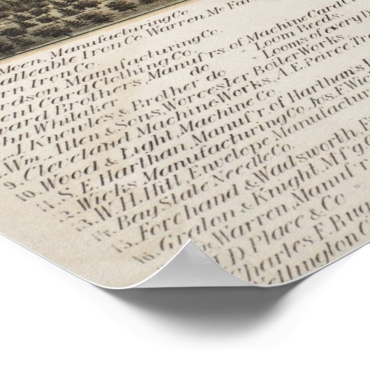 ヴィンテージ図版ワーチェスターMAの地図(1878) ポスター (角)