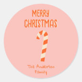 ヴィンテージ図解入りの、写真付きのキャンディバーメリークリスマス ラウンドシール (正面)
