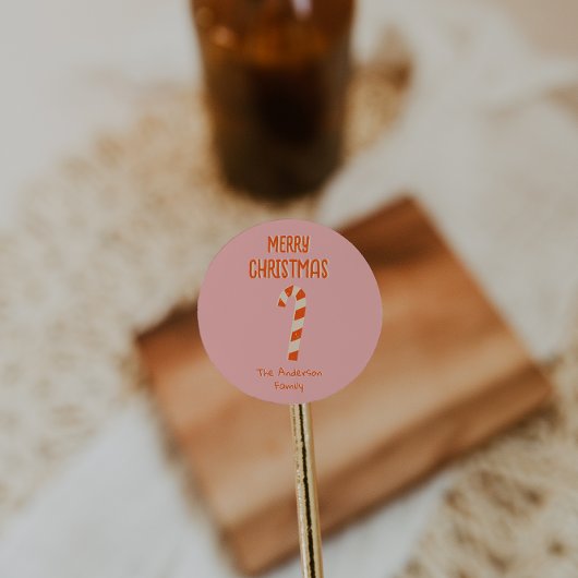 ヴィンテージ図解入りの、写真付きのキャンディバーメリークリスマス ラウンドシール