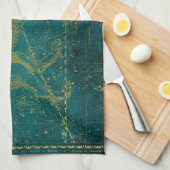 ヴィンテージ図解入りの、写真付きのグリーン&金ゴールドライオンのスターマップ キッチンタオル (四つ折り)