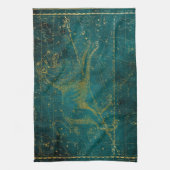 ヴィンテージ図解入りの、写真付きのグリーン&金ゴールドライオンのスターマップ キッチンタオル (縦)