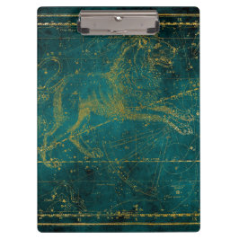 ヴィンテージ図解入りの、写真付きのグリーン&金ゴールドライオンのスターマップ クリップボード