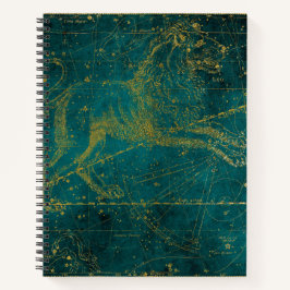 ヴィンテージ図解入りの、写真付きのグリーン&金ゴールドライオンのスターマップ ノートブック