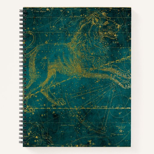 ヴィンテージ図解入りの、写真付きのグリーン&金ゴールドライオンのスターマップ ノートブック (正面)