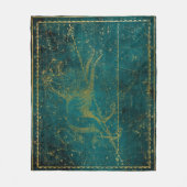 ヴィンテージ図解入りの、写真付きのグリーン&金ゴールドライオンのスターマップ フリースブランケット (正面)