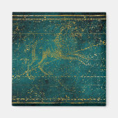 ヴィンテージ図解入りの、写真付きのグリーン&金ゴールドライオンのスターマップ マグネット (正面)