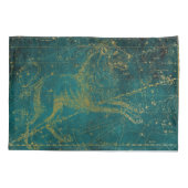 ヴィンテージ図解入りの、写真付きのグリーン&金ゴールドライオンのスターマップ 枕カバー (裏面)