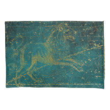 ヴィンテージ図解入りの、写真付きのグリーン&金ゴールドライオンのスターマップ