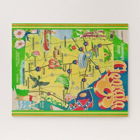 ヴィンテージ図解入りの、写真付きのジョージアの地図 ジグソーパズル (横)