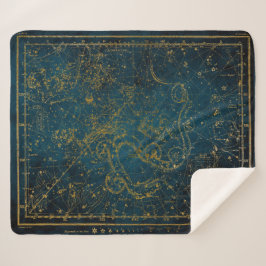 ヴィンテージ図解入りの、写真付きのダークブルー&金ゴールドスターマップ シェルパブランケット