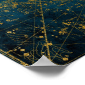 ヴィンテージ図解入りの、写真付きのダークブルー&金ゴールドスターマップ ポスター (角)