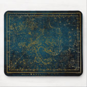 ヴィンテージ図解入りの、写真付きのダークブルー&金ゴールドスターマップ マウスパッド (正面)