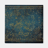 ヴィンテージ図解入りの、写真付きのダークブルー&金ゴールドスターマップ マグネット (正面)