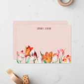 ヴィンテージ図解入りの、写真付きのチューリップオンライトピンク ノートカード (正面/裏面インサイチュ)