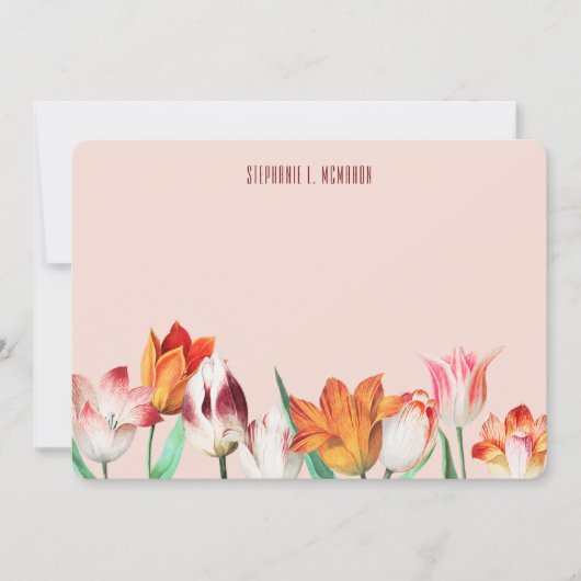 ヴィンテージ図解入りの、写真付きのチューリップオンライトピンク ノートカード (正面)