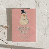 ヴィンテージ図解入りの、写真付きのピンククリスマス雪だるまパーティー 招待状