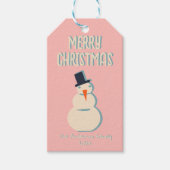 ヴィンテージ図解入りの、写真付きのピンクメリークリスマス雪だるま ギフトタグ (正面)