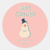 ヴィンテージ図解入りの、写真付きのピンク雪だるまメリークリスマス ラウンドシール (正面)