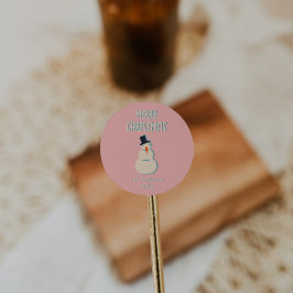 ヴィンテージ図解入りの、写真付きのピンク雪だるまメリークリスマス ラウンドシール