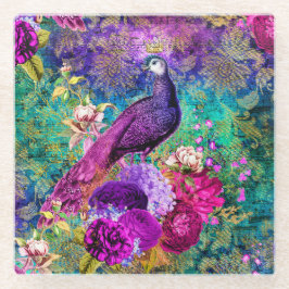 ヴィンテージ図解入りの、写真付きのピーコグランジックパターン ガラスコースター