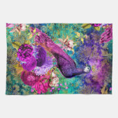 ヴィンテージ図解入りの、写真付きのピーコグランジックパターン キッチンタオル (横)