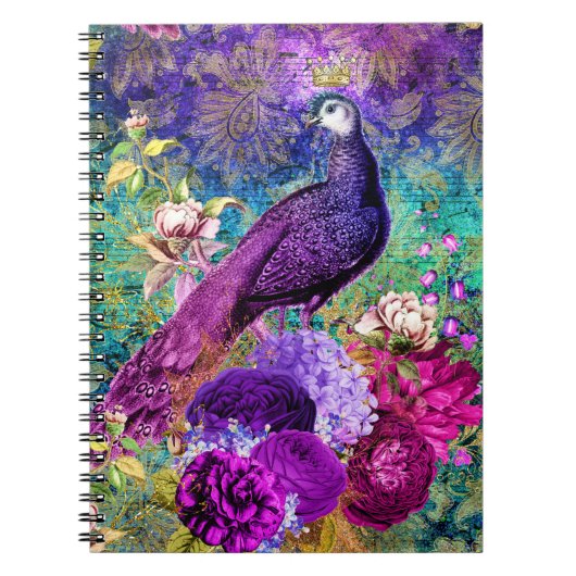 ヴィンテージ図解入りの、写真付きのピーコグランジックパターン ノートブック (正面)