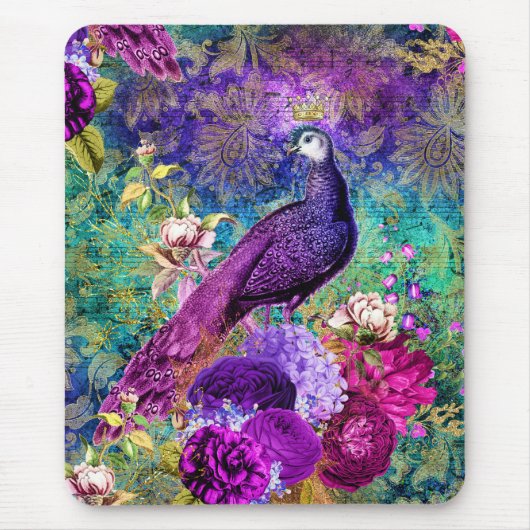 ヴィンテージ図解入りの、写真付きのピーコグランジックパターン マウスパッド (正面)