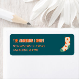 ヴィンテージ図解入りの、写真付きのブルークリスマス冬靴下 ラベル