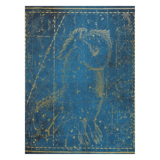 ヴィンテージ図解入りの、写真付きのミッドブルー&金ゴールドスターマップ テーブルクロス (正面)