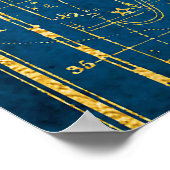 ヴィンテージ図解入りの、写真付きのミッドブルー&金ゴールドスターマップ ポスター (角)